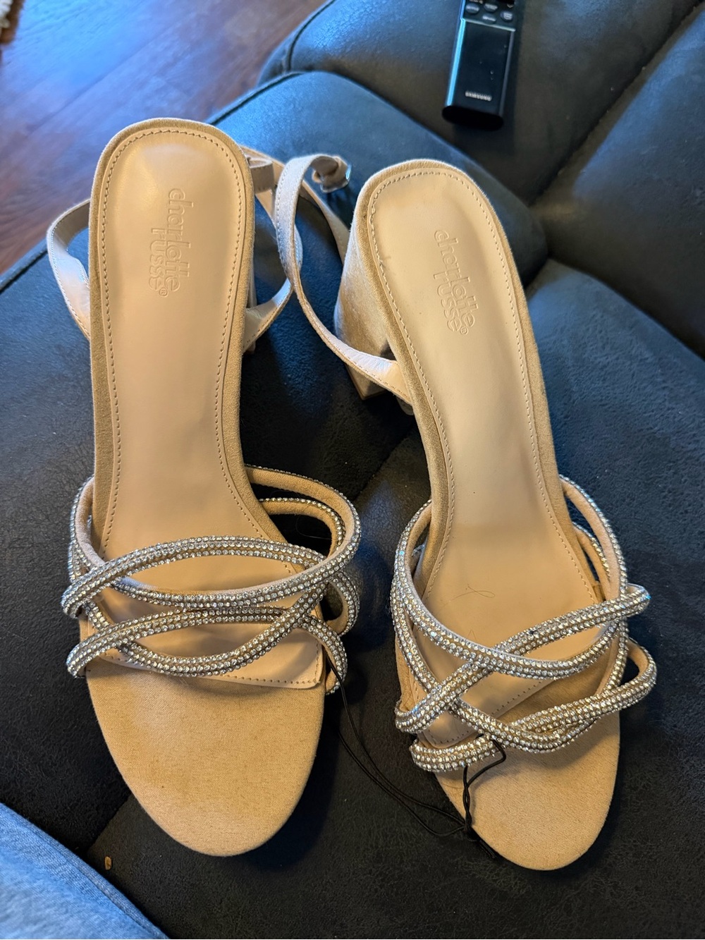 Charlotte Russe Beige Strappy Rhinestone Heeled Sandals